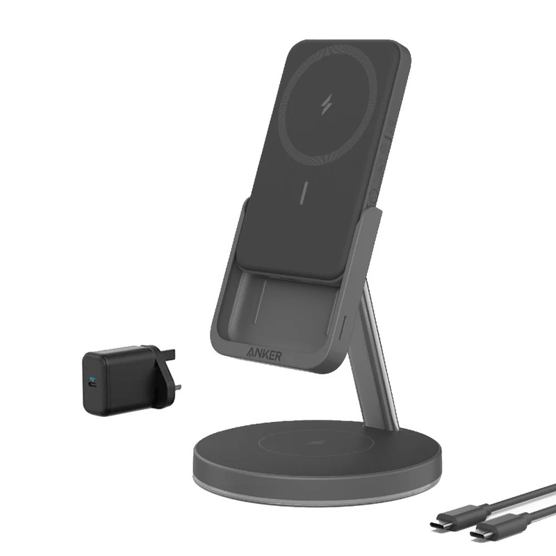 Anker Maggo 2-In-1 Magnetic Battery Stand Bundle UK Charger - Black - شاحن